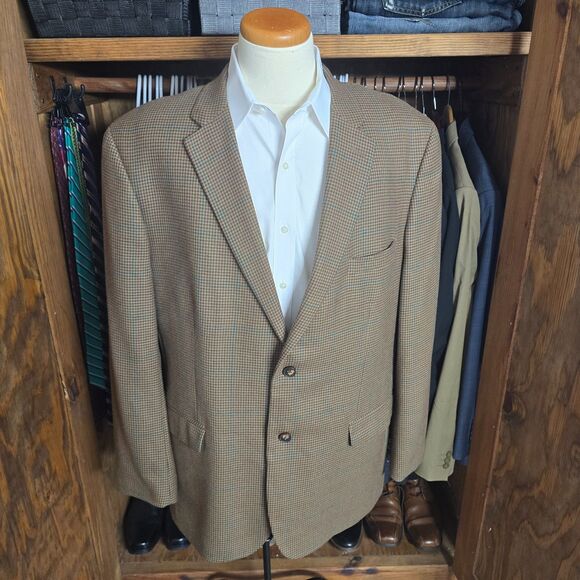 Tasso Elba Men's Brown Check Glen Plaid Blazer 48L - Picture 1 of 12